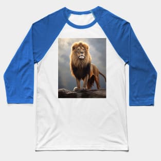 Majestic Grandeur: The Hyperrealistic Oil Painting of an Amazing Zoo Lion Baseball T-Shirt